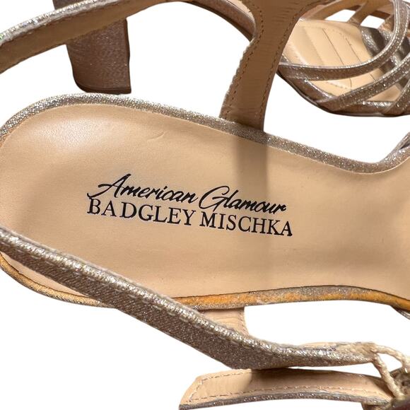 BADGLEY MISCHKA American Glamour Womens 10 Rose Gold Strappy Sparkle Sandal - Picture 11 of 16